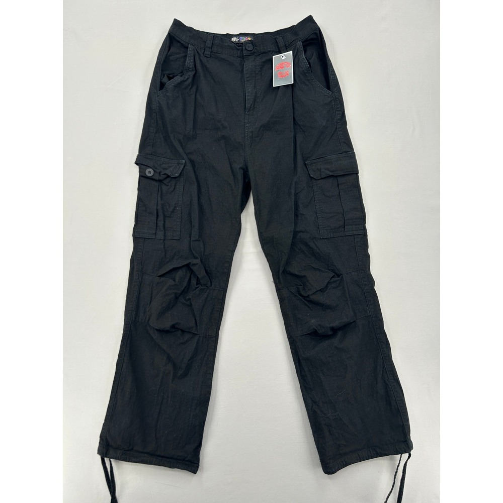 People x Perros Chollos Mens Ripstop Cargo Pants Black Size 34 Drawstring Hem